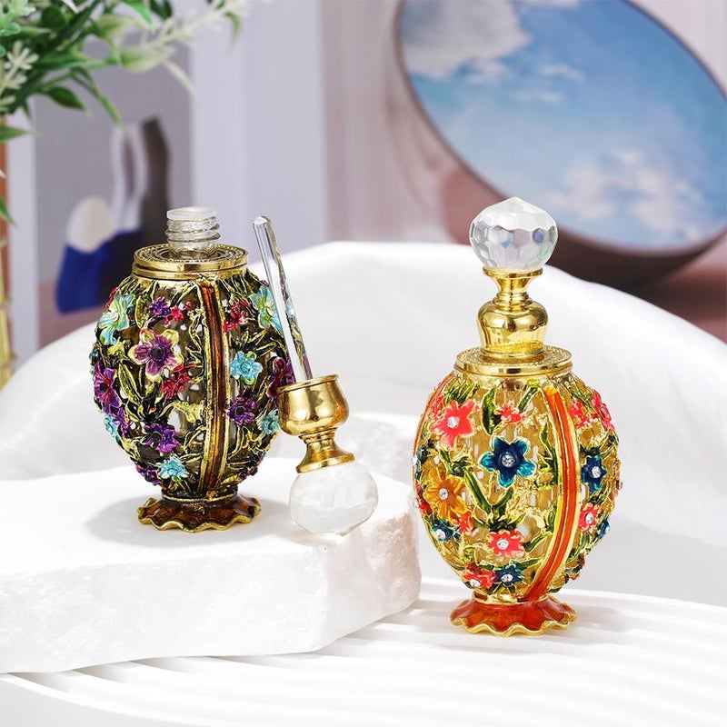 Vintage Refillable Empty Perfume Bottles,Enamel Painted Flower Perfume Bottle for Mom,Decorative Crystal Perfume Holder Container,Flowers Essential Oil Bottle for Living Room Decor - Image 5